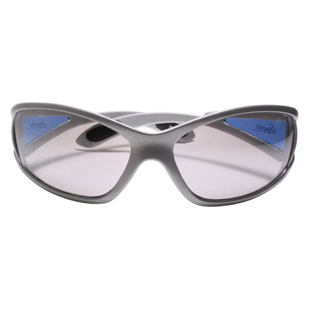 Classic Wrap Around Vintage Sporty Design Silver Sunglasses Gray Lens